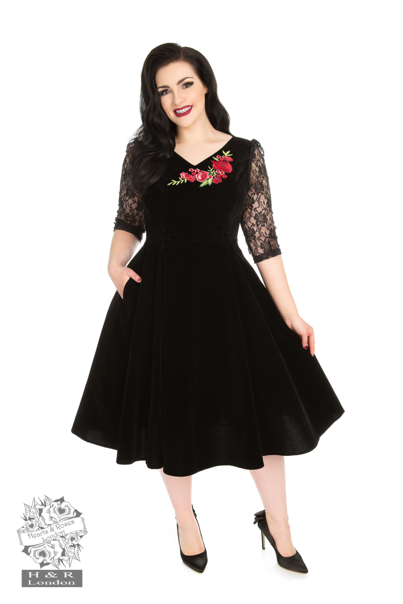 Divine Velvet Swing Dress In Black